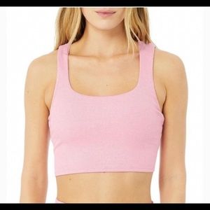 Alo Yoga AloSoft Crop Top with Shelf Bra in Heather Pink- Size M